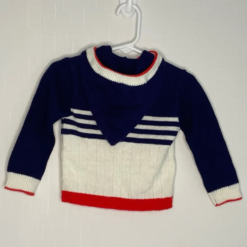 Vintage Kids 100% Acrylic Full Zip Hooded Sweater With String Ties Size 18 M 📍